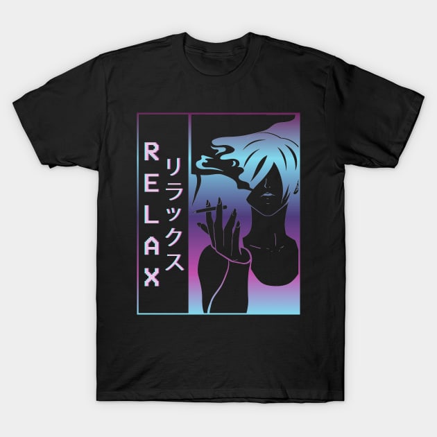 Relax Kanji Anime Boy Vaporwave Otaku Weeb T-Shirt by Alex21